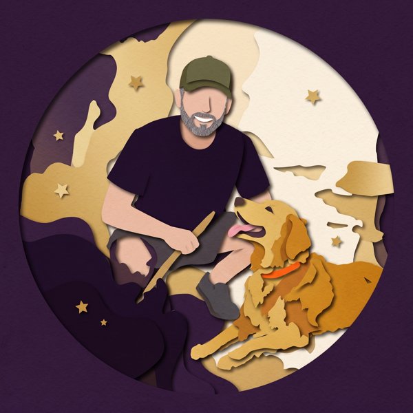 Adam and Riggs, paper-cut style portrait